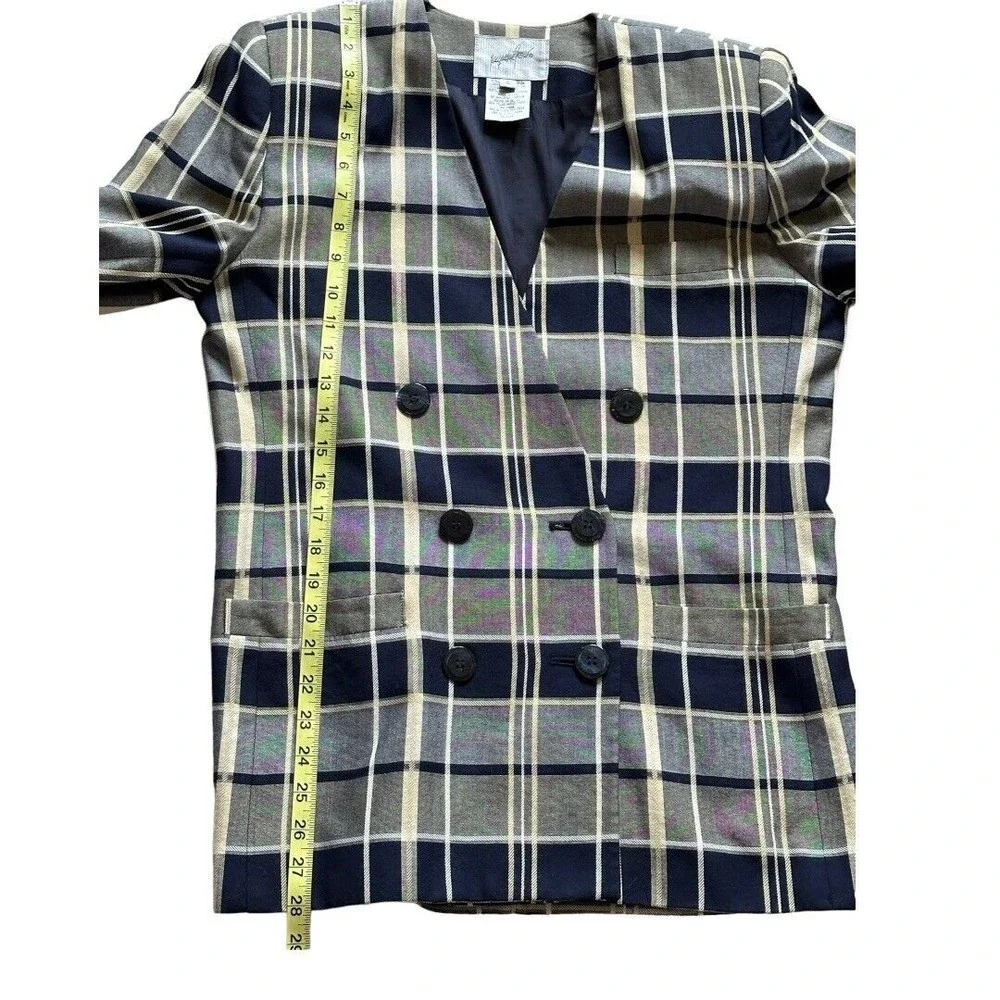 Jacquline ferrar Vintage 1980’s Rayon Navy/gray plaid Blazer jacket women’s Sz 6 - Picture 10 of 15